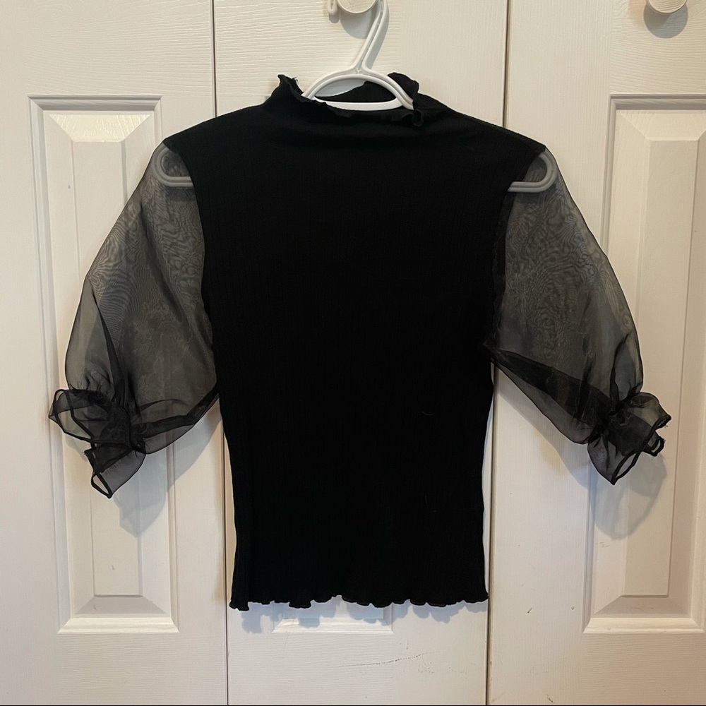 Black Cotton and Mesh Top
